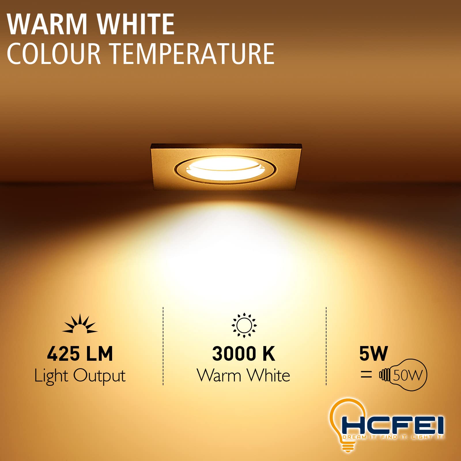HCFEI Foco empotrable LED ultra plano | 425 lúmenes | 230V 5W | regulable | carcasa cuadrada | giratorio | negro (10er - blanco cálido)