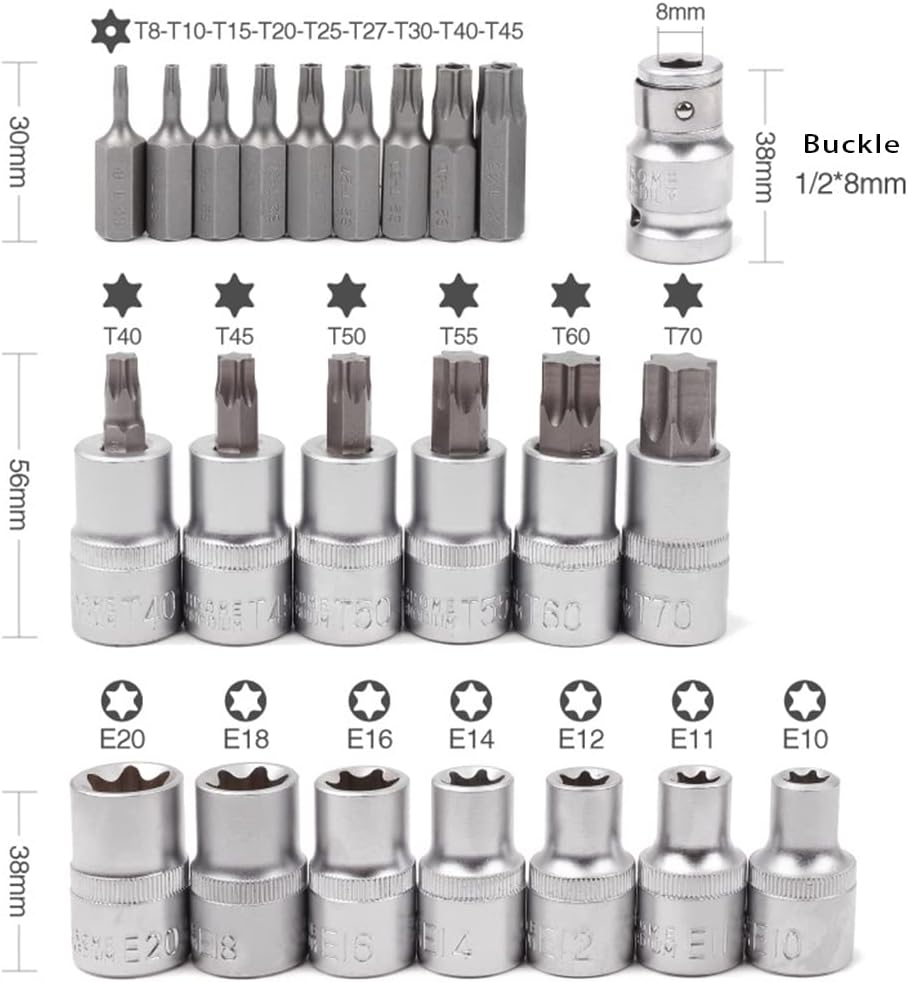 Bit Socket Set for Mechanical Maintenance Automobile Repair Star Sockets Set Resistance Bit Socket Drive