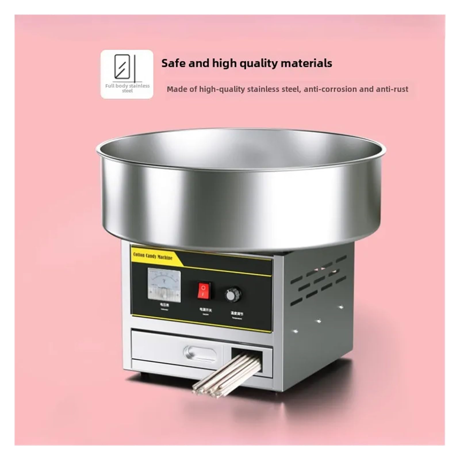 Máquina de algodón de azúcar, máquina comercial totalmente automática eléctrica for producir algodón de azúcar pequeño con dibujos de colores.
