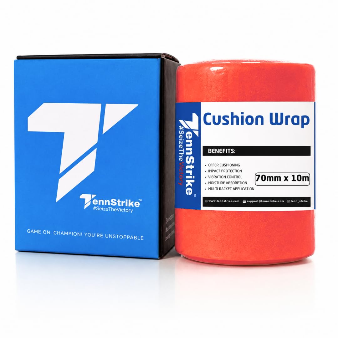 10 metre x 70 mm cushion wrap for badminton, tennis & pickleball rackets | shock & vibration control | moisture absorbing cushion | pro player use | red color