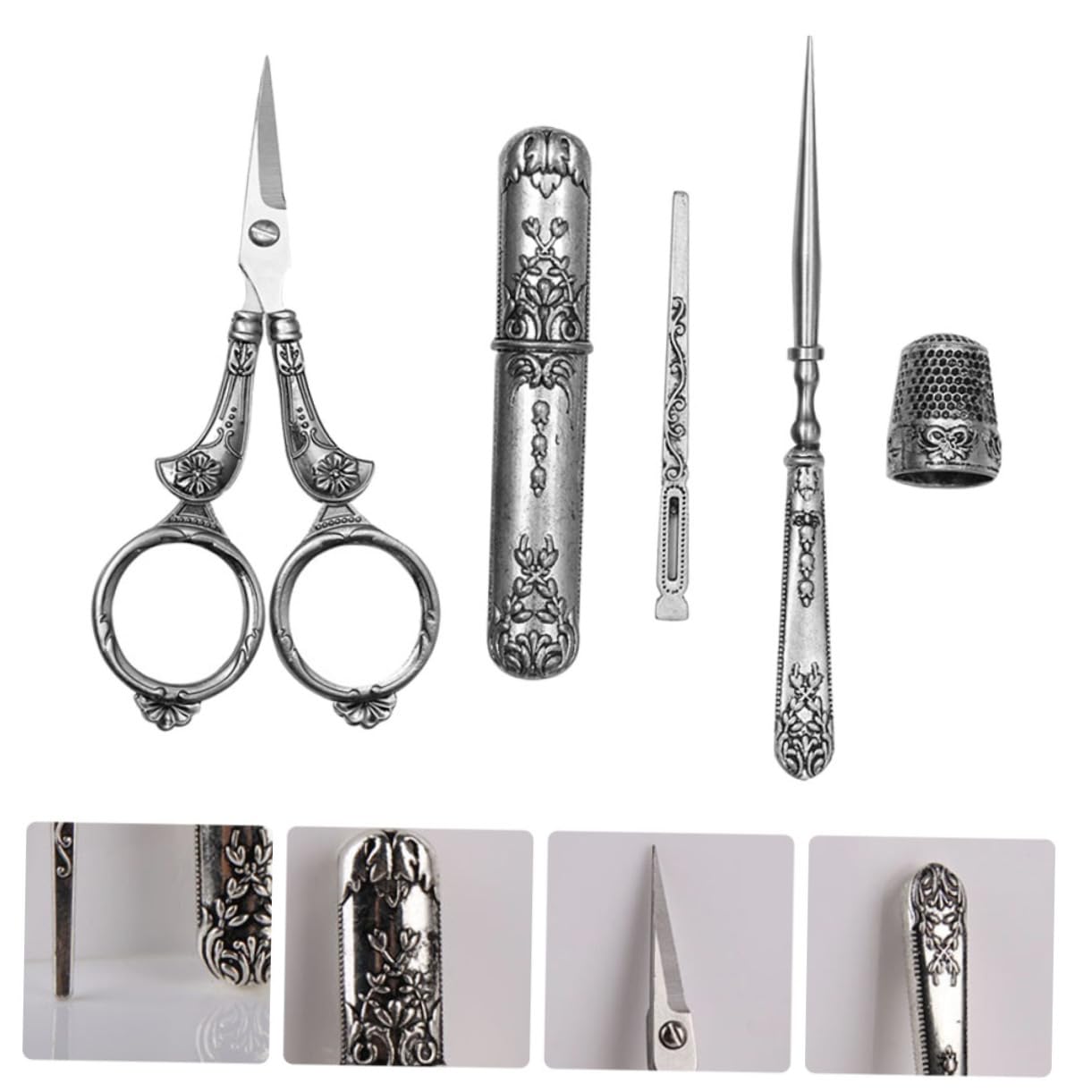 1 Set Strumenti Da Cucito D'epoca Forbice Multifunzionale Forbice Da Cucito Artigianale Kit Combinati Incrociata Forbici Retrò Ditali Per Ricamo Silver Ferro Da Stiro NUOBESTY