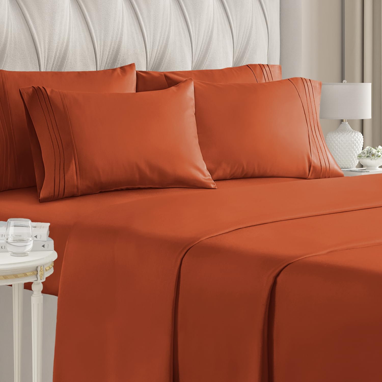 Queen Size Sheet Set - 6 Piece Set - Hotel Luxury Bed Sheets - Extra Soft - Deep Pockets - Easy Fit - Breathable & Cooling Sheets - Wrinkle Free - Comfy - Terracotta Bed Sheets - Queen 6 PC