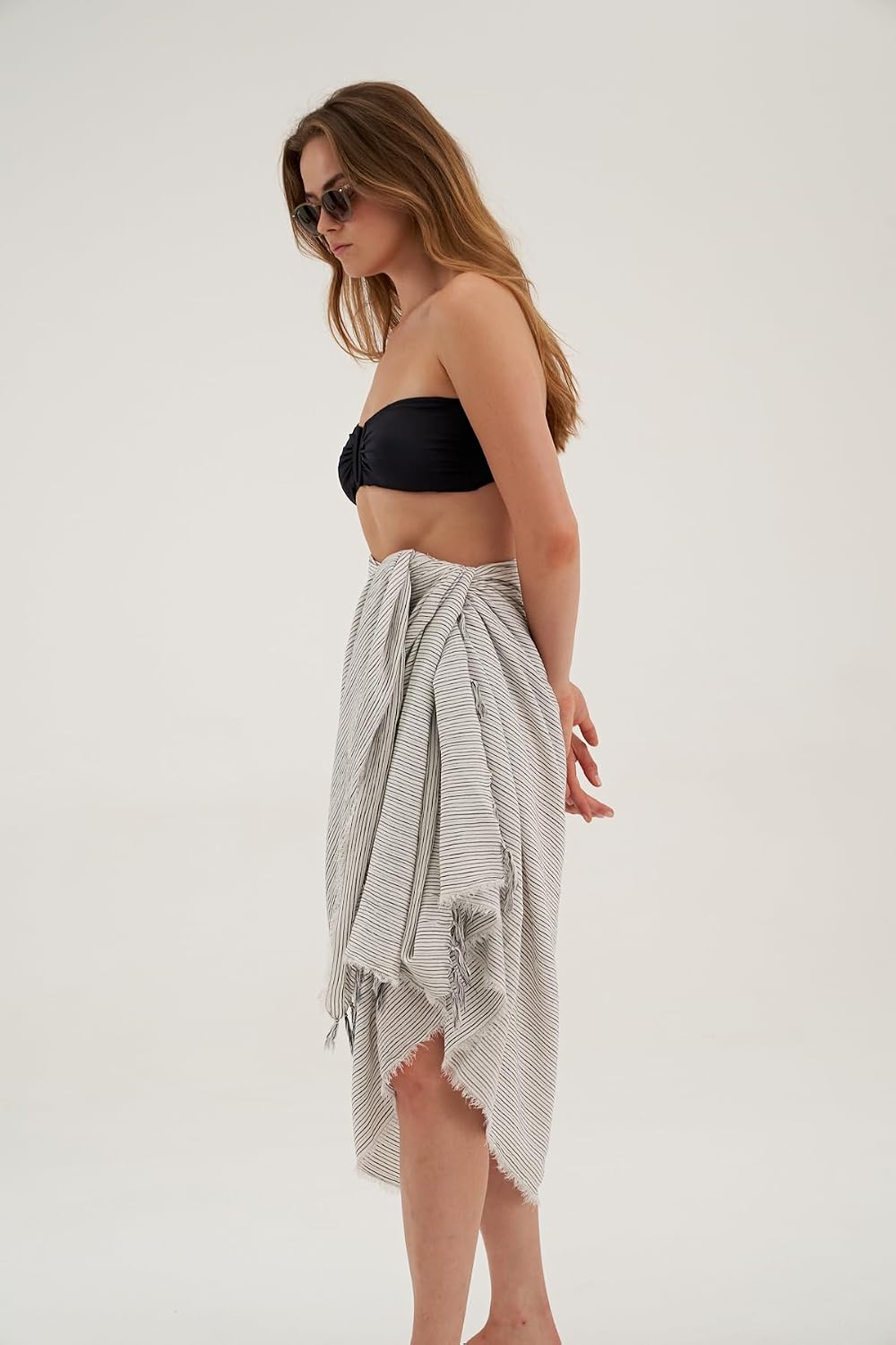 Gottex Beach Life Women's Black Ivory Ocean Cover - Up Sarong Wrap Skirt with Fringed Hem Swimwear Beach Essential image 4