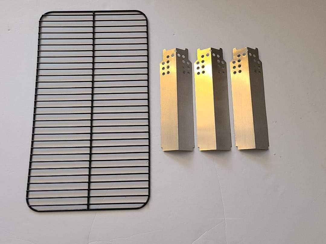 Outdoor Bazaar Set of Porcelain Steel Cooking Grid and Three Stainless Steel Replacement Heat Plates for Charbroil Classic 360 3-Burner, G215-0203-W, 463742418