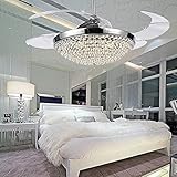 COLORLED Crystal LED Ceiling Fans Light-42 Inch With Transparent Acrylic 4 Blades Modern Fan Chandelier-for Indoor, Living Room, Dining Room, Bedroom and Restaurant House Ceiling Light Kits
