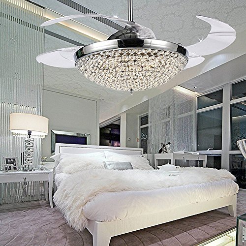COLORLED Crystal LED Ceiling Fans Light-42 Inch with Transparent Blades Modern Crystal Chandelier Ceiling Fan-for Indoor, Living Room, Dining Room, Bedroom and House Fan Light Kit (42 Inch, Silver)