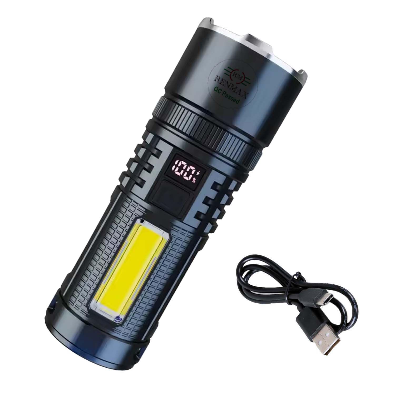 RENMAX Very Strong Beam Telescopic Zoom Hand Torch | 3-Light Modes | 5000mAh Rechargeable Battery with C-Type Fast Charging | Rainproof Metal-Plastic Body -1 Pc (15 Cm Black) (B0D4YXCMM2) Amazon Price History, Amazon Price Tracker
