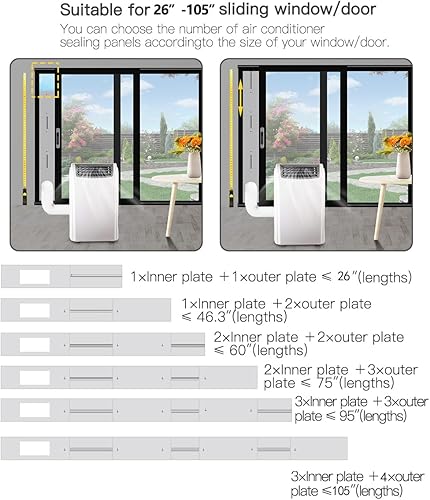 Miniatura 7 de Gulrear Kit de ventilación de CA para puerta corredera de 105 pulgadas con bloqueo de seguridad y 2 burletes herméticos de ahorro de energía,