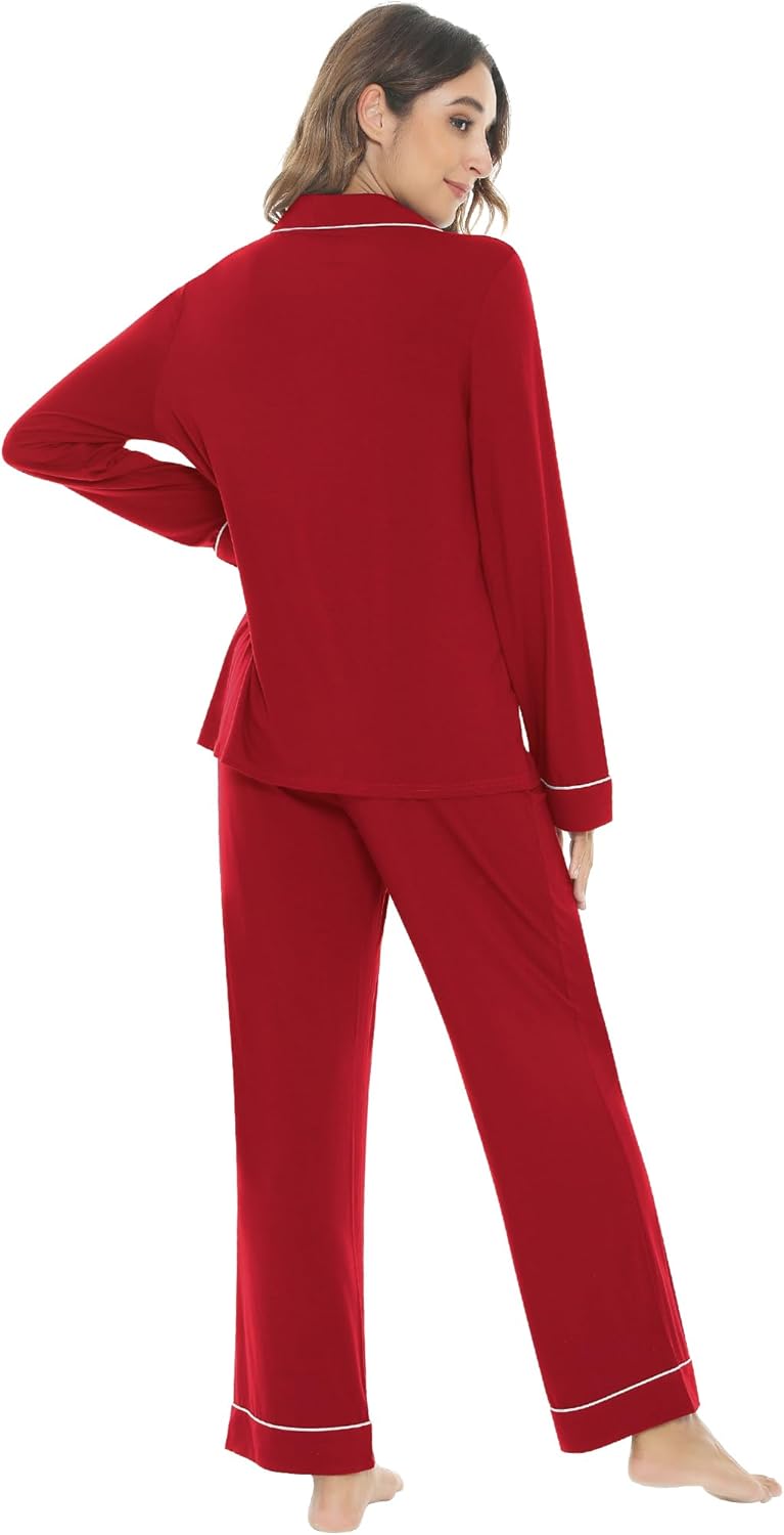 NACHILA Women’s Pajama Sets Long Sleeve Pjs Button Down Pajamas Soft Sleepwear Comfy Nightwear,Viscose Made from Bamboo - Image 3