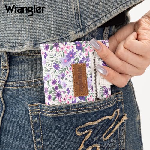Image of Montana West X Wrangler Wallet Small Womens Girls Flower Bifold Card Wallet With RFID Lining and Zipper Coin Pocket