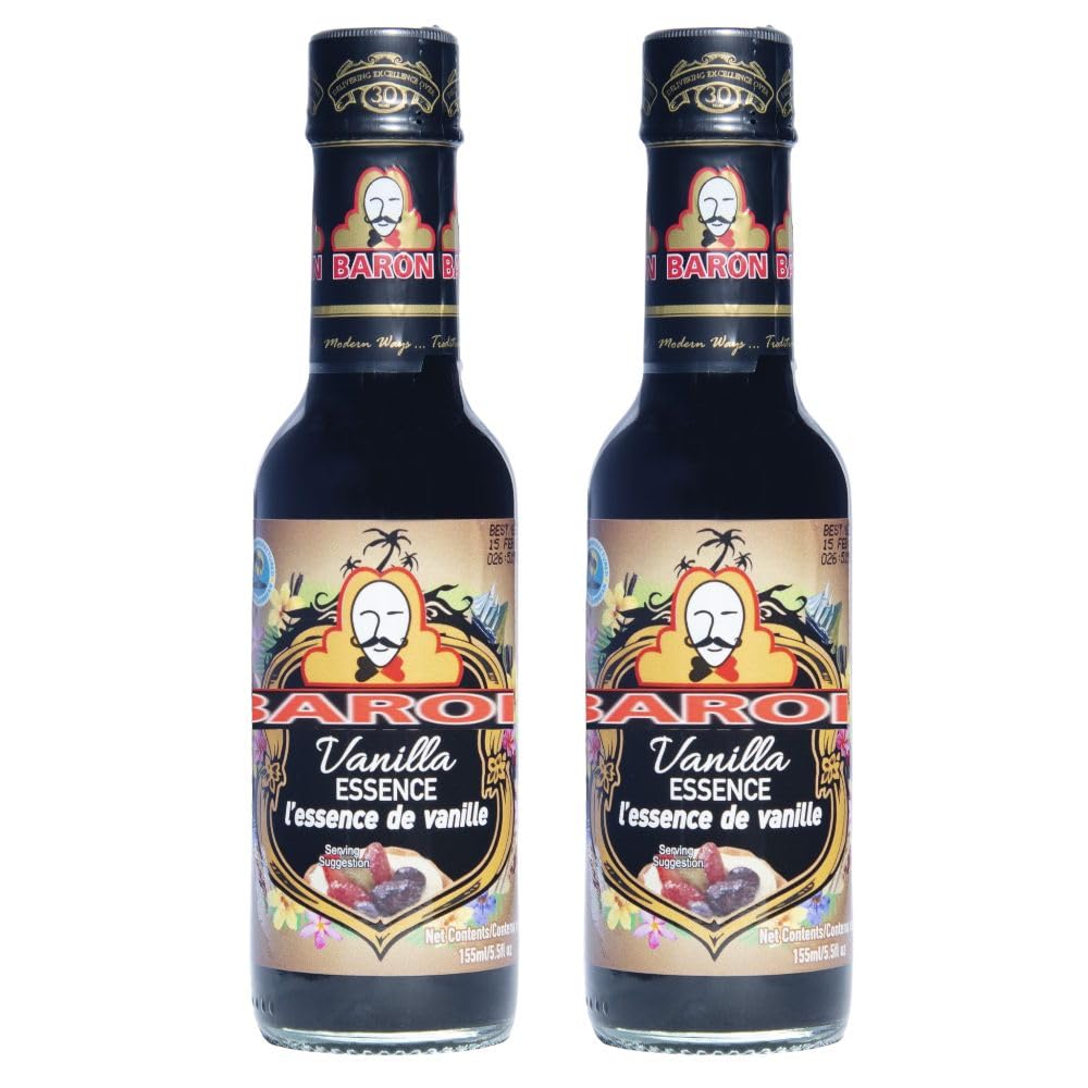 Baron Vanilla Essence Extract 155ml x 2, Drinks Cocktails Flavouring Cake Dessert Pudding Home Baking Seasoning Agent with Welari Thank You Card | (2pack) (310ml)