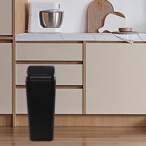 Miniatura 4 de Bote de basura delgado de 12 litros con tapa giratoria, cubo de basura de plástico para cocina, negro, F