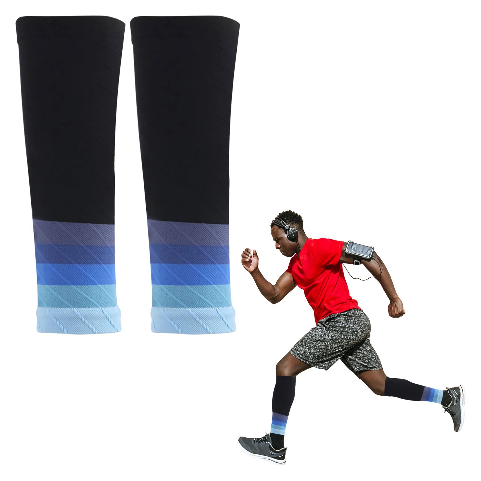 Nuqin Calf Support Compression Sleeves,Shin Splints Support,Calf Compression Sleeve Womens and Mens for Torn Muscle Pain Relief,Calf Compression Sleeve(Black-Blue)