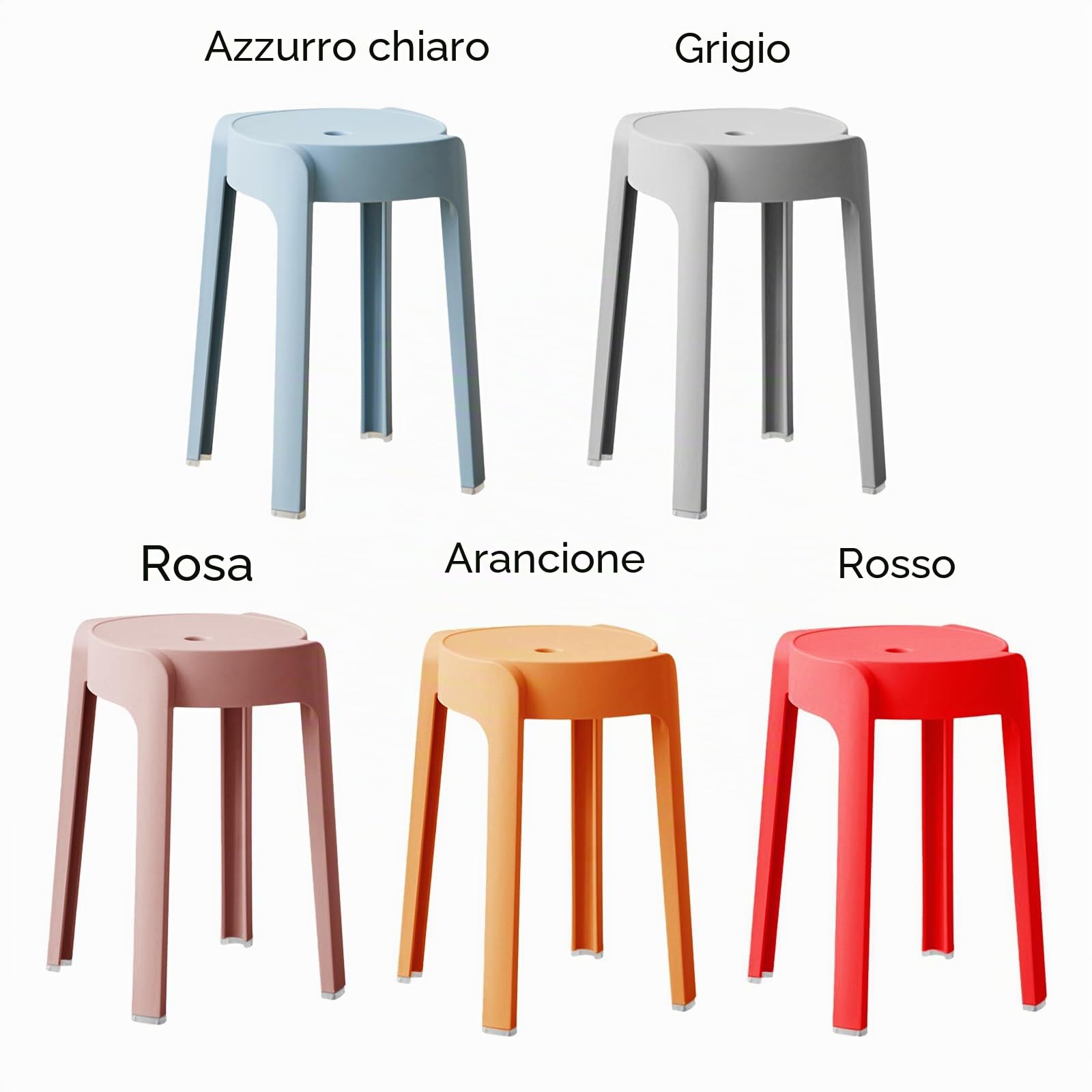 46CM Sgabello da Bagno in Plastica, Set di 5 Robusti Cucina Bar Sgabelli Impilabili Sedia Doccia Anziani Antiscivolo Sgabello per Bagno Camper Interno ed Esterno, 5 Colori