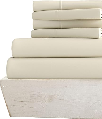 Miniatura 1 de Juego de sábanas de 6 piezas, tamaño individual XL, 39 x 80 pulgadas, algodón egipcio de 21 pulgadas, bolsillos profundos de 800 hilos, color marfil