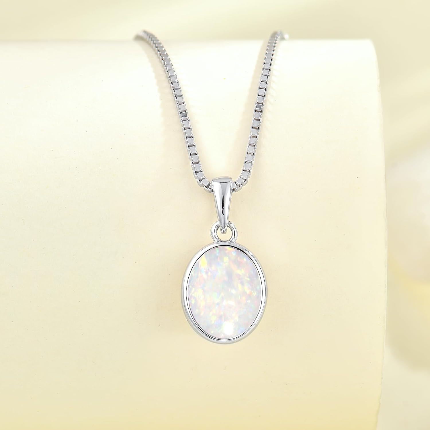 Women 925 Sterling Silver 8 * 10mm Oval Fire Opal Pendant Necklace Jewelry - Image 4