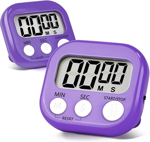 Paquete de 2 temporizadores de cocina digitales morados, temporizador digital magnético con pantalla grande, temporizadores de cocina con anillo