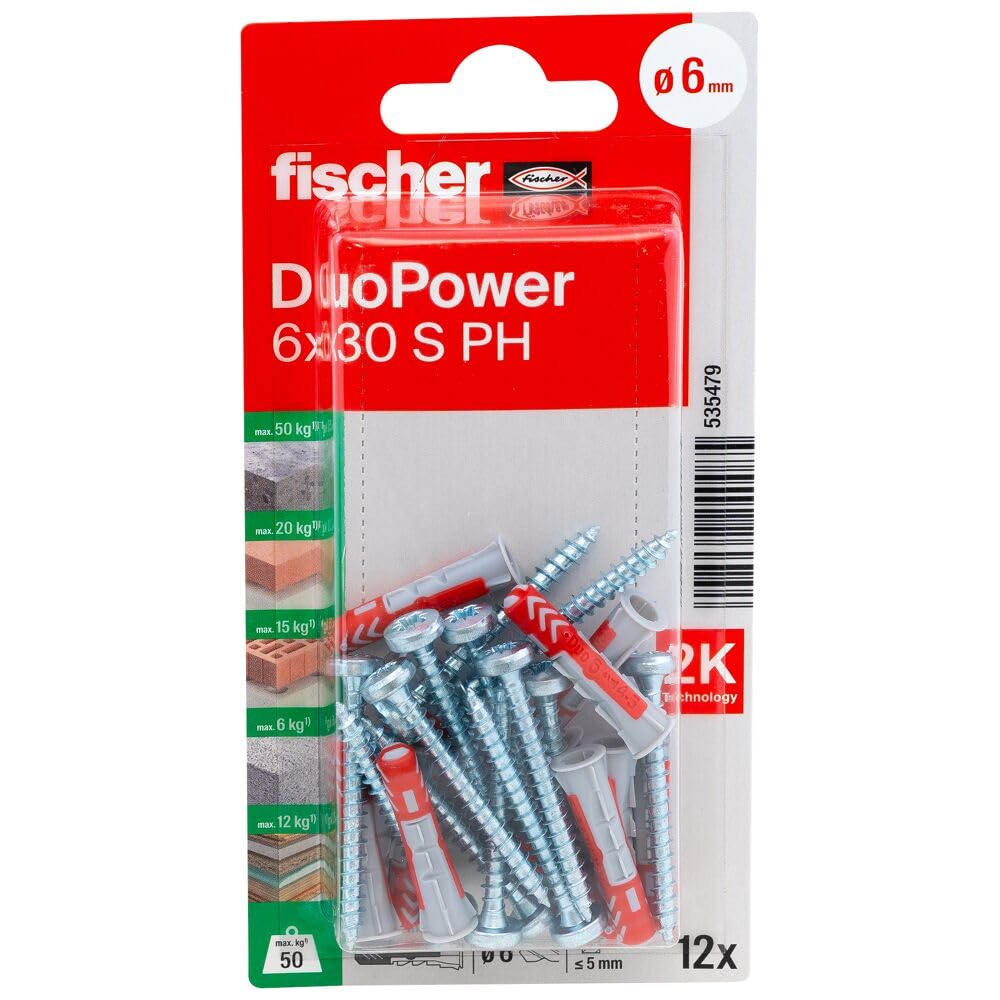 Fischer Duopower 6x30 S Ph K NV Dübel-Set Product Description with Schrauben