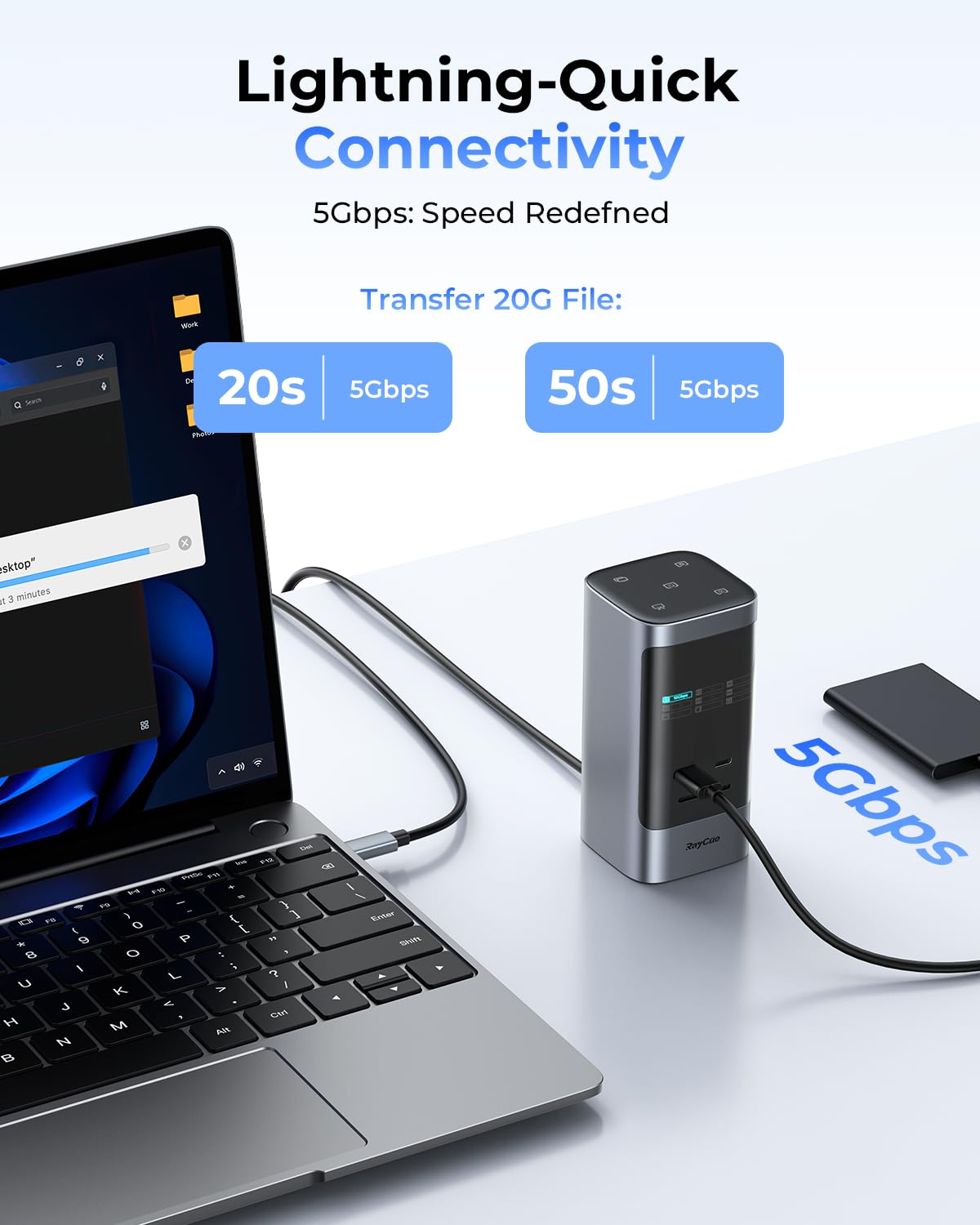 RayCue Estación de acoplamiento 14 en 1 con monitor dual, 2 HDMI 4K, 6 puertos USB, 5 botones de acceso directo, Ethernet de 1 Gbps, PD3.0 (sin adaptador de corriente), estación de acoplamiento para