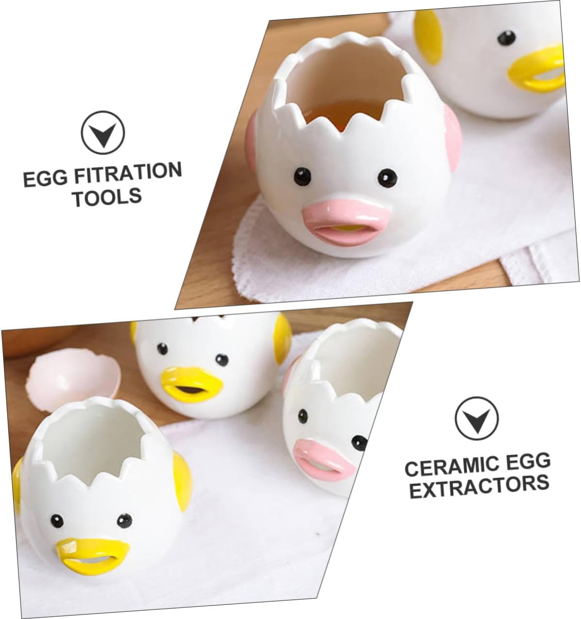 2 Pcs Ceramic Egg Extractors Practical Filtration Tools for Baking Cute Cartoon Chicken Design Convenient Egg Yolk Separator Kitchen Gadget Low Water Absorption (Pink + Yellow, 1