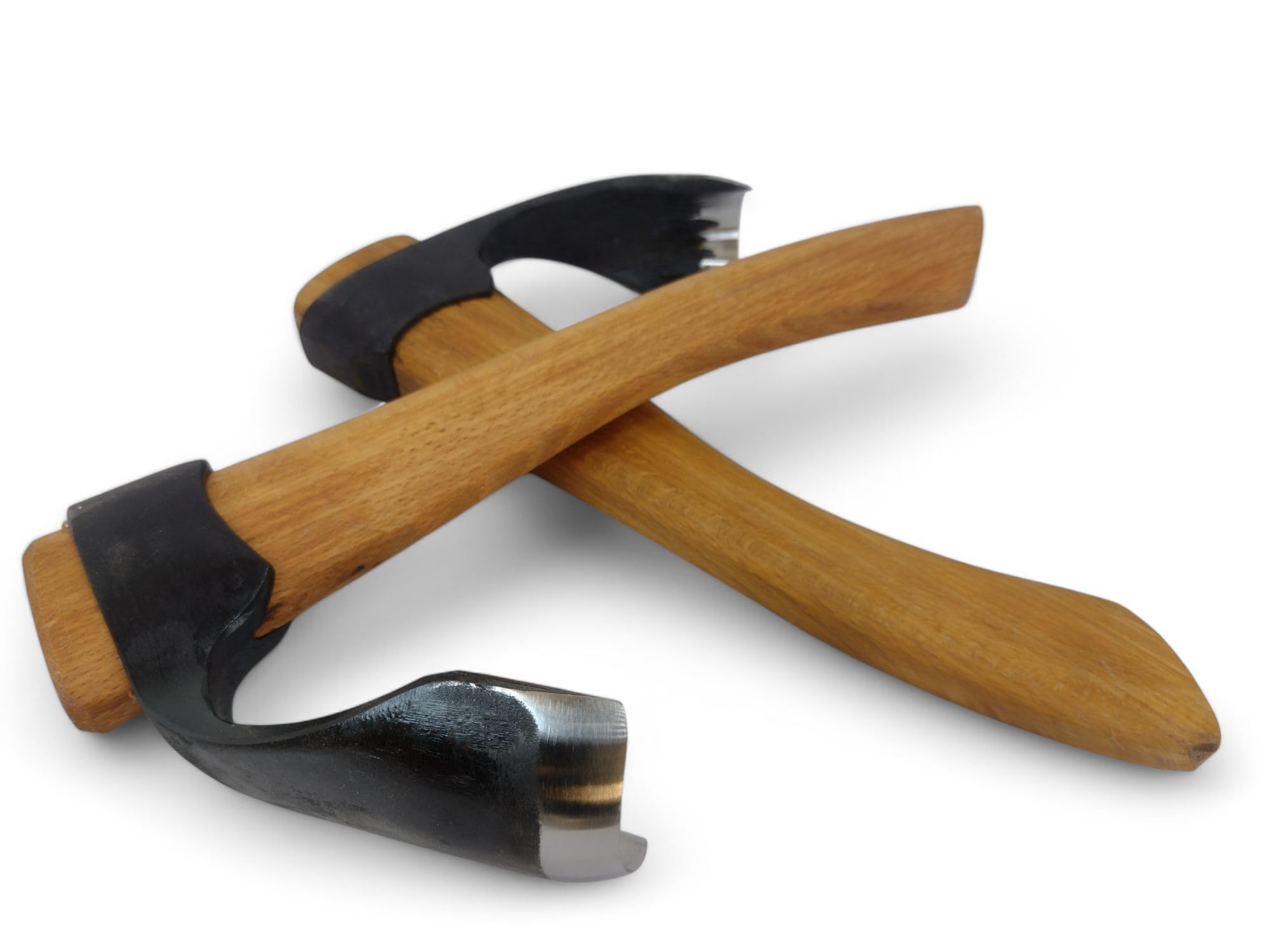 Set aus 2 Holzschnitz- und Holzarbeits-Schalen-Dechseln – Große & Kleine Gebogene Dechsel mit Außenfase