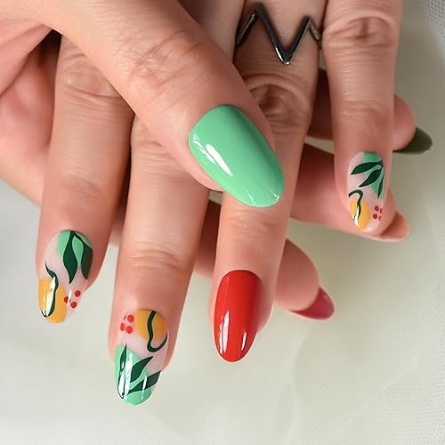 Miniatura 8 de Uñas postizas a presión prediseñadas de color verde brillante, uñas postizas medianas y largas, uñas postizas acrílicas reutilizables para mujeres y