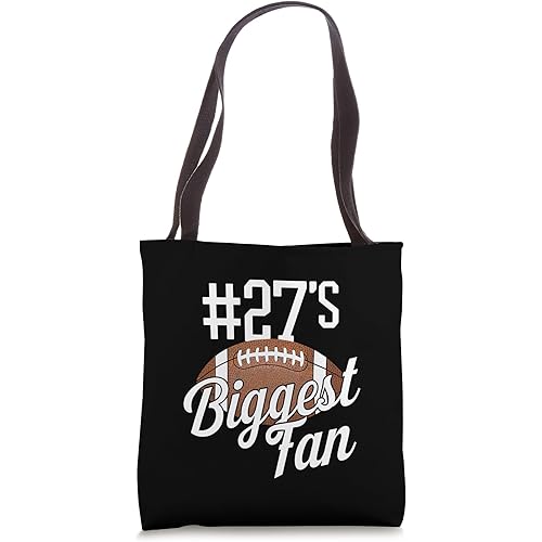 Number 27's Biggest Fan Football Mom Funny Woman Touchdown Tote Bag