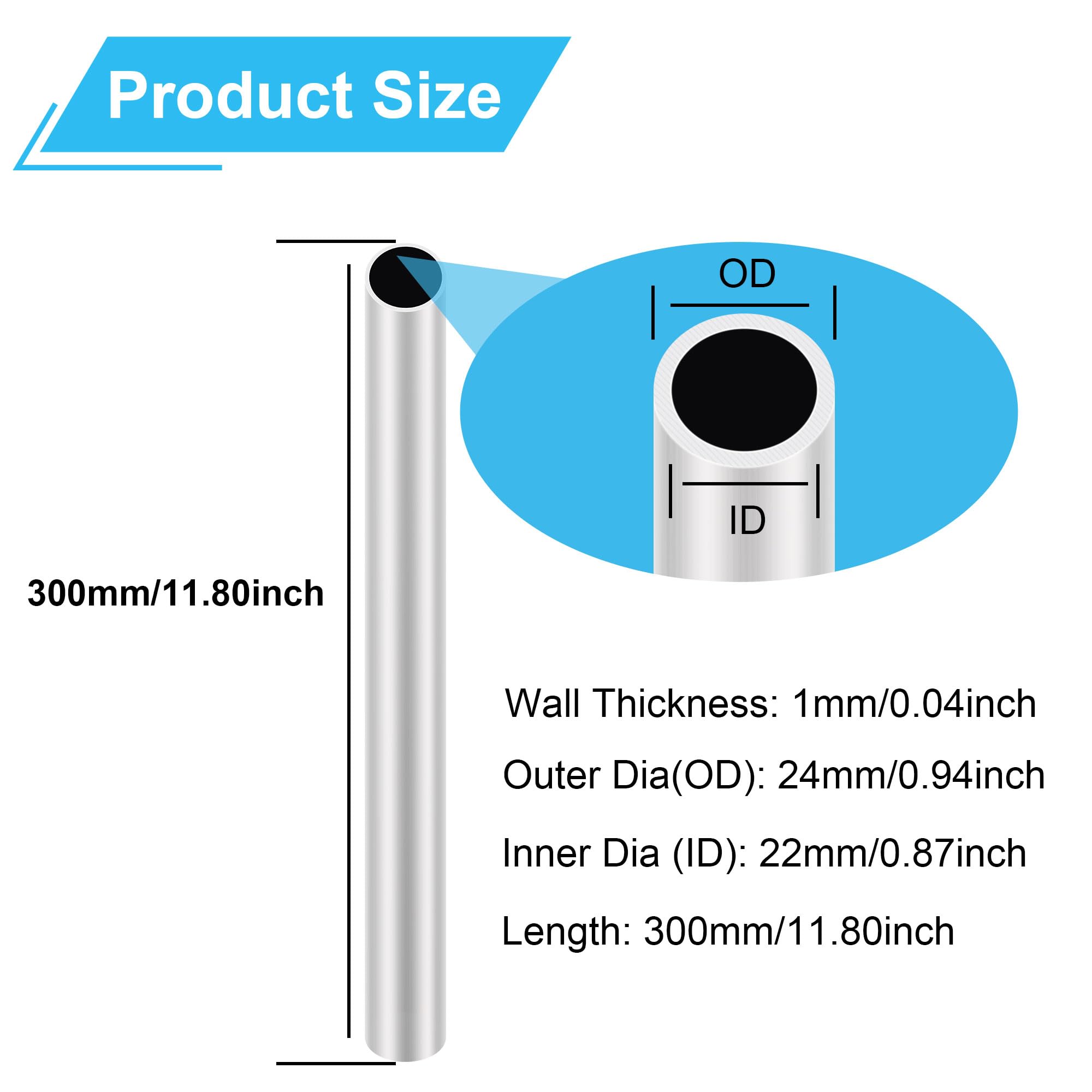 Tube Aluminium Rond 6063 - Longueur 300mm, Diamètre 13/15mm - Neuf, Pour Bricolage Et Modélisme