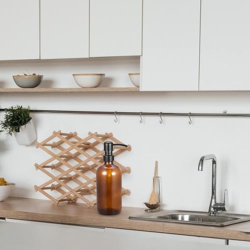 Miniatura 6 de uxcell Juego de dispensadores de jabón, dispensador de jabón de vidrio vacío de 17 onzas con bomba para cocina y baño, 2 unidades, color marrón