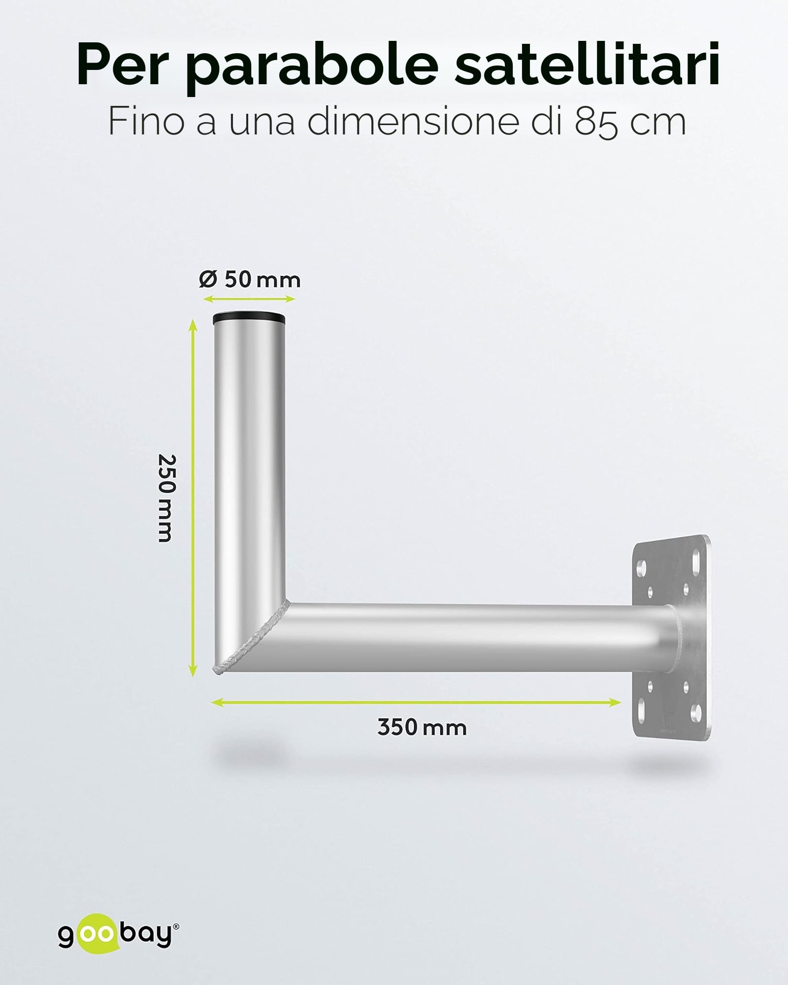 goobay 60503 Sat - Supporto da parete con foro per balcone/supporto per parabola satellitare fino a max. 85 cm, supporto per asta angolare, supporto da parete, supporto per antenna con distanza dalla