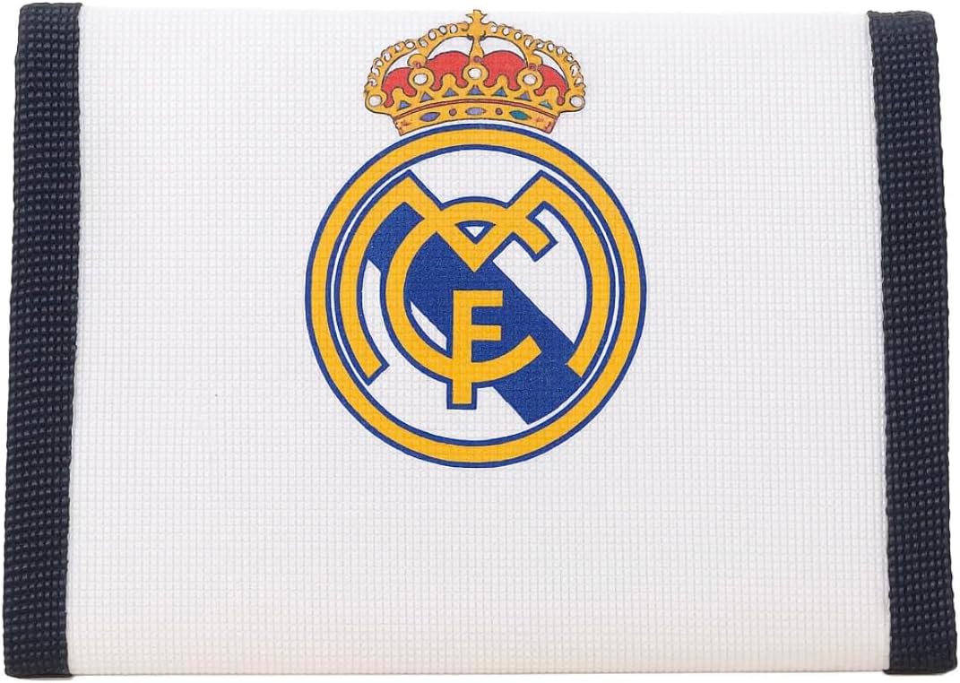 Real Madrid wallet. Polyester wallet. Choose your Real Madrid color. Wallet for adults and kids. Thin Front Pocket Travel Wallet-Coin Zipper Pocket. (White & Blue)