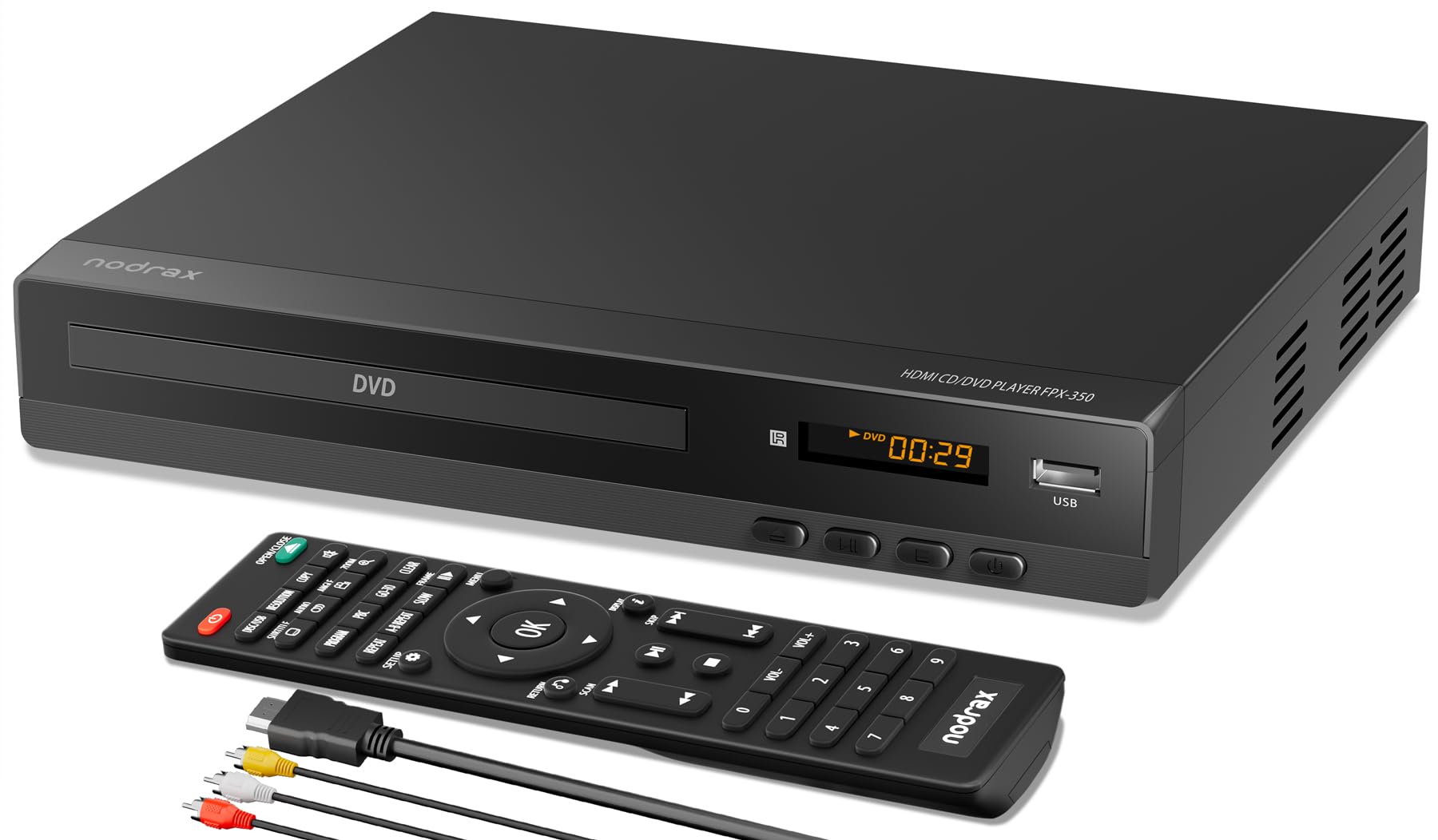 Nodrax DVD Player for TV with HDMI, CD Player for Home, Plays All Regions and Formats, USB Port, Remote, HDMI and RCA Cables Included