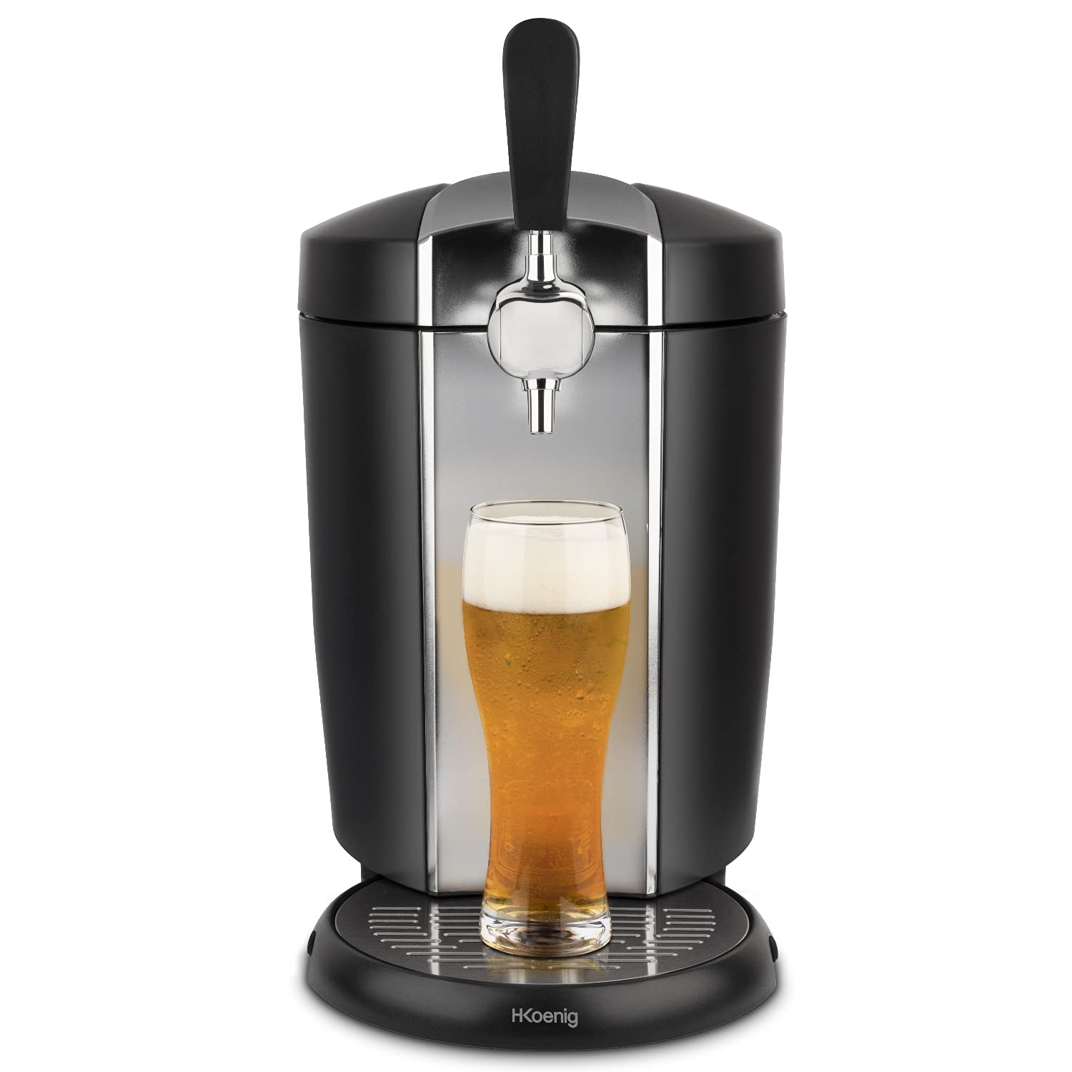 H.Koenig BW1778, Spillatore Birra Compatibile Con Tutti I Fusti Pressurizzati Universali Da 5L, In Acciaio Inox, Maniglia E Vassoio Rimovibili, Professionale, Universale, Raffreddamento Integrato 4°C-image