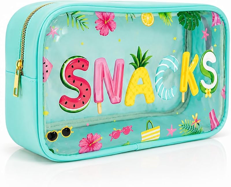 Necessaire TRIP TIGER Verde com Estampa SNACKS e Janela Transparente, Fechamento com Zíper, 1 unidade