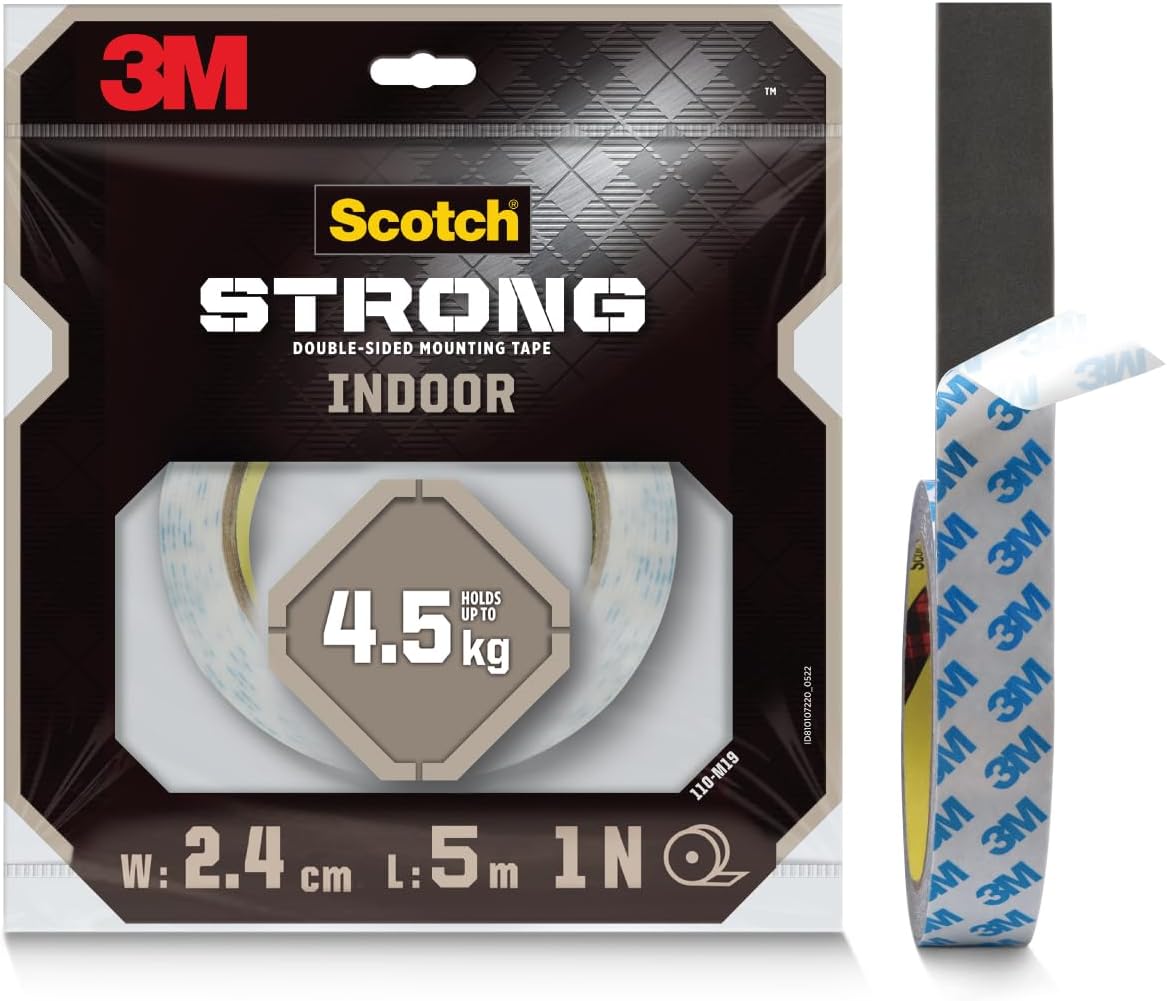 3M Double Sided Tape (1m holds 4.5Kgs) for indoor hanging applications (Photo frames, Mirrors, Key Holders, Extension Boards, Wall decoration, etc)(L: 3m, W: 24mm)