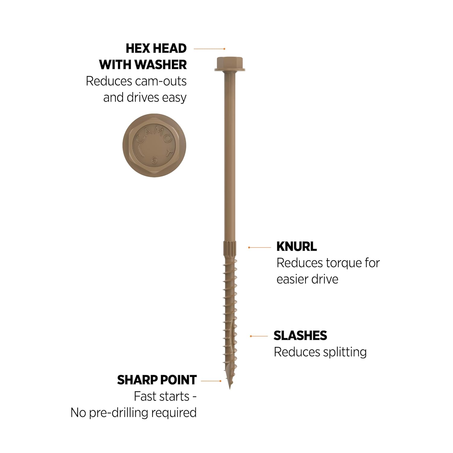 CAMO 1/4" Multi-Purpose Hex Head Structural Screw - 6" x 1/4" - 50 ct (364244)