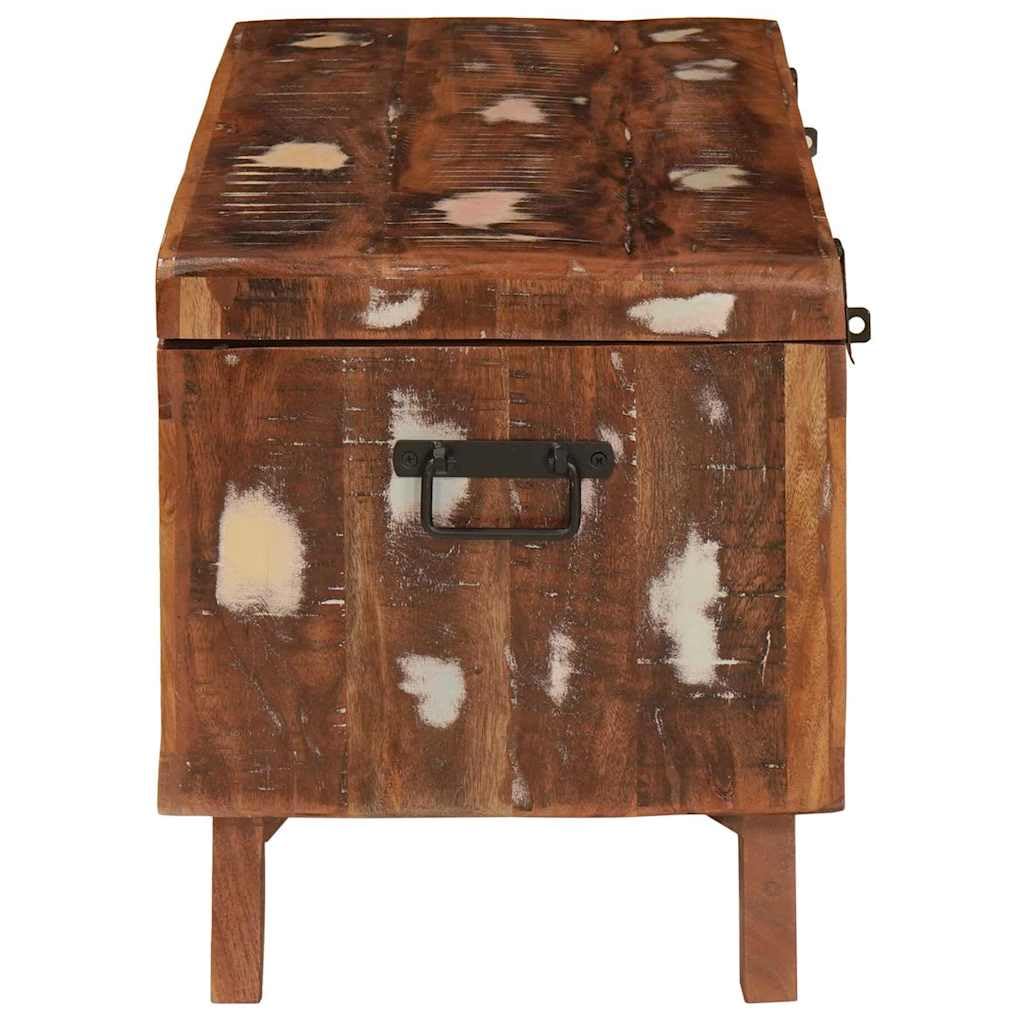 Baúl de almacenamiento de madera maciza recuperada, caja rectangular de madera con 2 cerraduras para el salón, gran caja de almacenamiento como banco o baúl de asiento, 70 x 35 x 40 cm