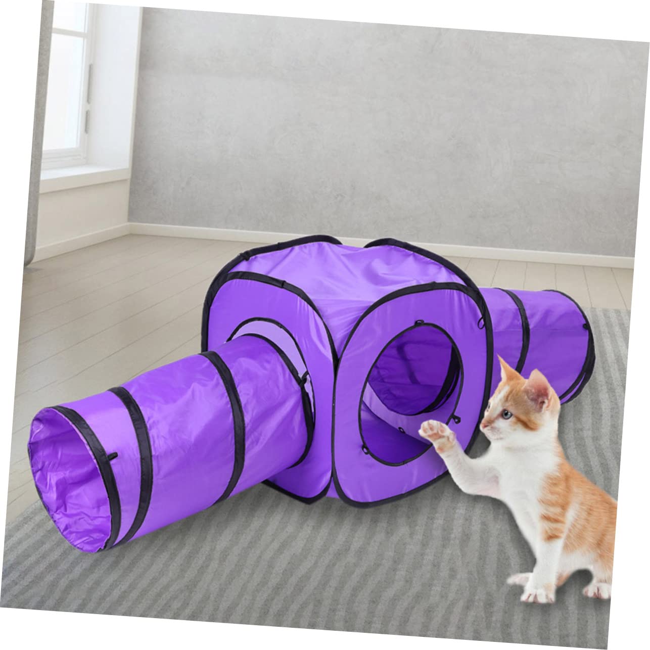Toyvian Jouet Tunnel pour Chatons Pliable Interactif 3 Pièces Pourpre