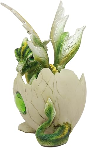 Ebros - Estatua de huevo de dragón con piedra natal de agosto, 5.25 pulgadas de alto, peridoto verde, piedra natal de agosto, símbolo de gema de