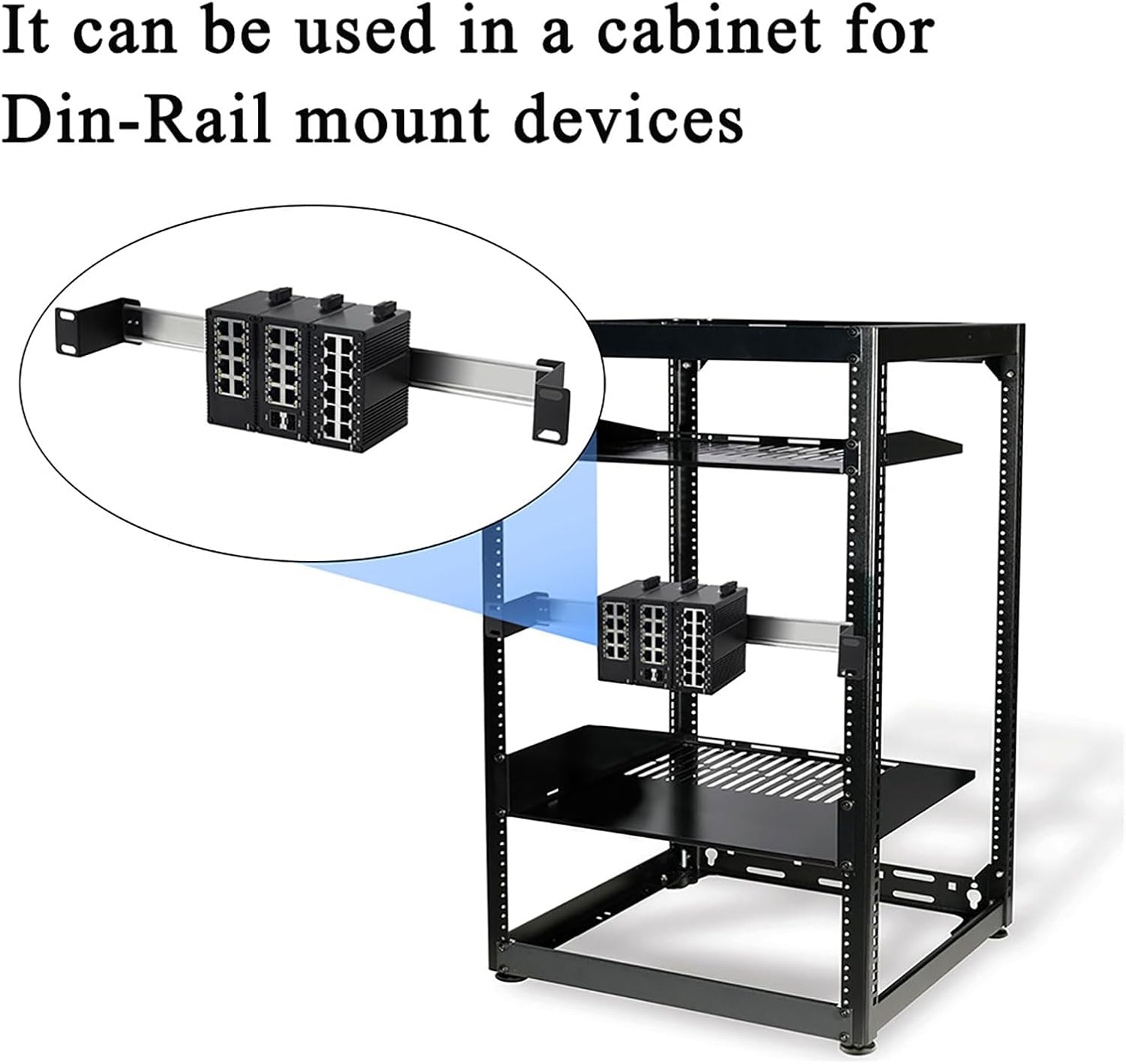 1U 19" DIN Rail Chassis - Rackmount Bracket Kit for 35mm DIN-Mounted Devices, DIN Switch/Power Supply Rack Cabinet Installation