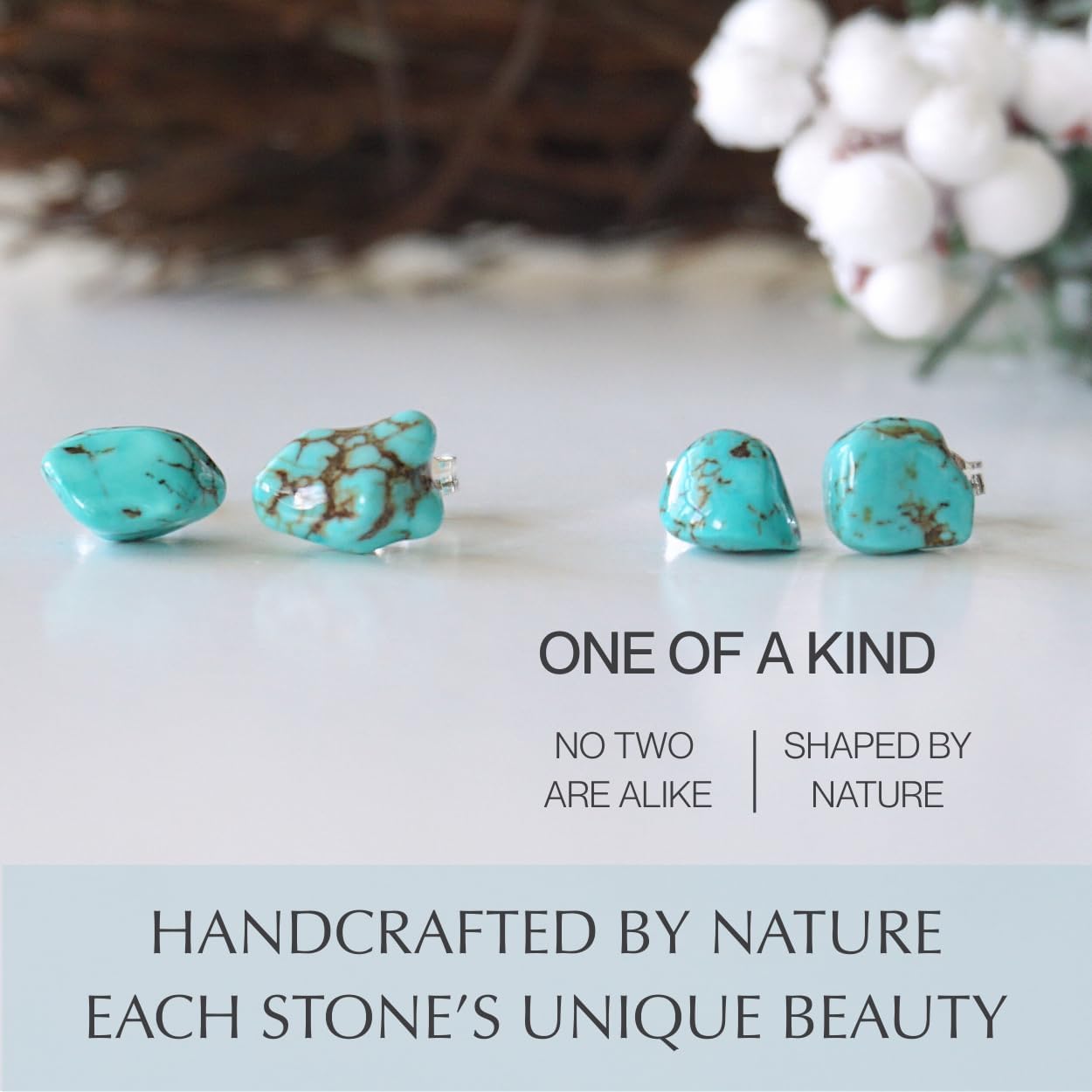 Designs by Nature Gems Handcrafted Raw Gemstone Stud Earrings, Sterling Silver Post Earrings with Butterfly Backs
