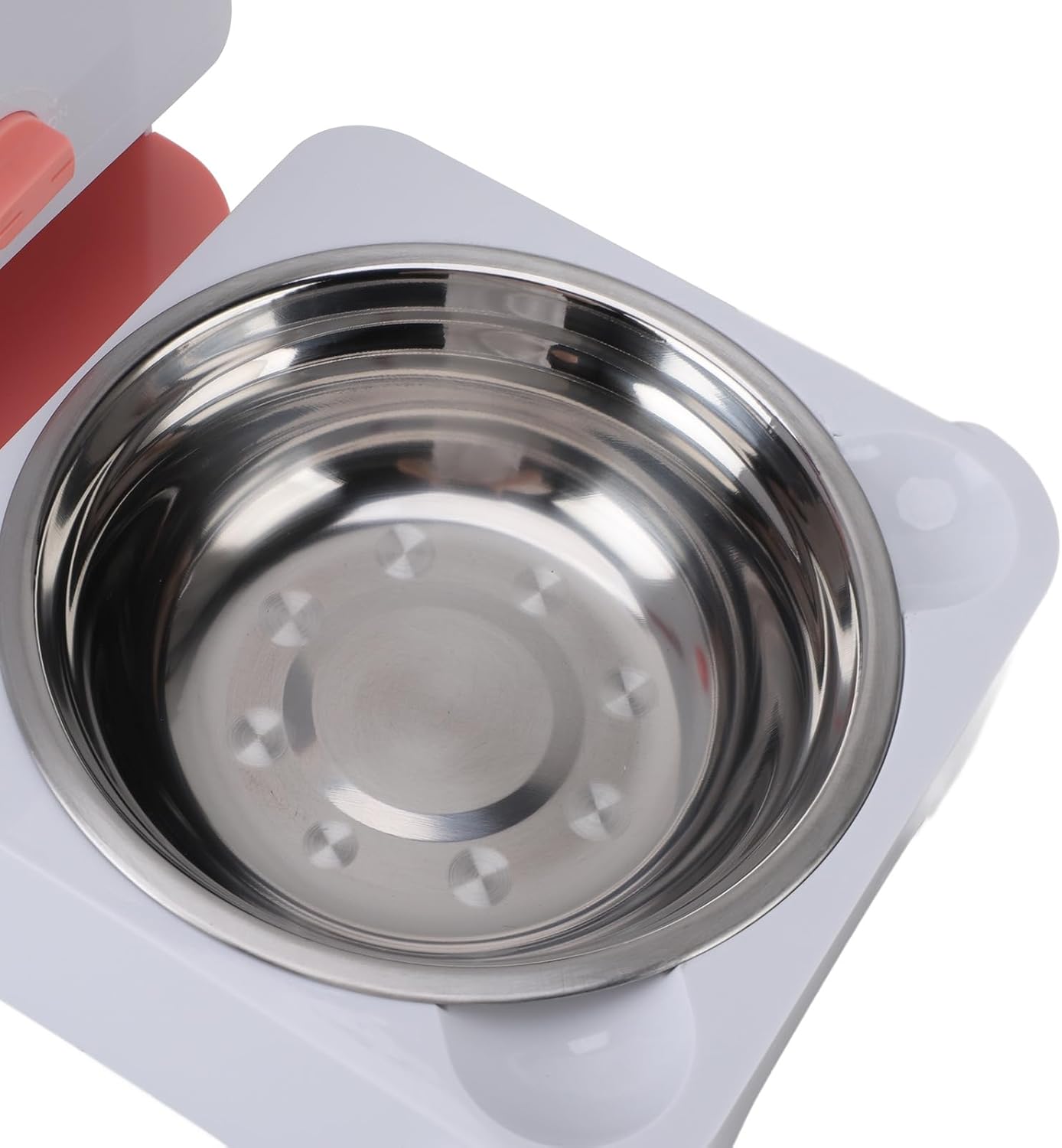 Multifunctional Pet Food Storage Box, 11.02X10.63X7.48in Large Capacity, with Removable Stainless Steel Bowl, ABS and Metal Build, for Cat Dog Treats Feeding (Pink)