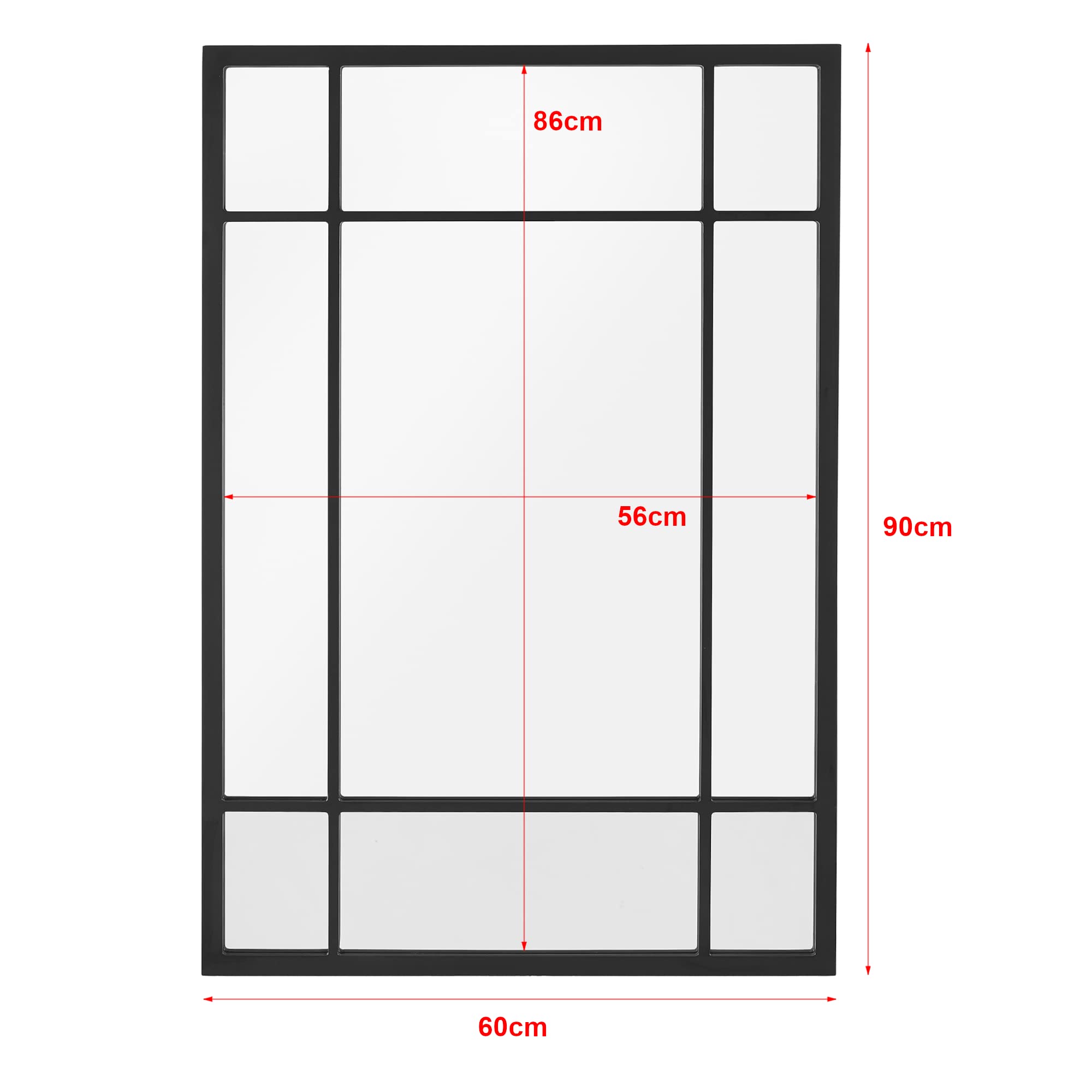 [en.casa] Specchio da Parete 90 x 60 cm Specchio Diviso Forma Rettangolare Fissaggio Verticale-Orizzontale Cornice in MDF - Nero opaco