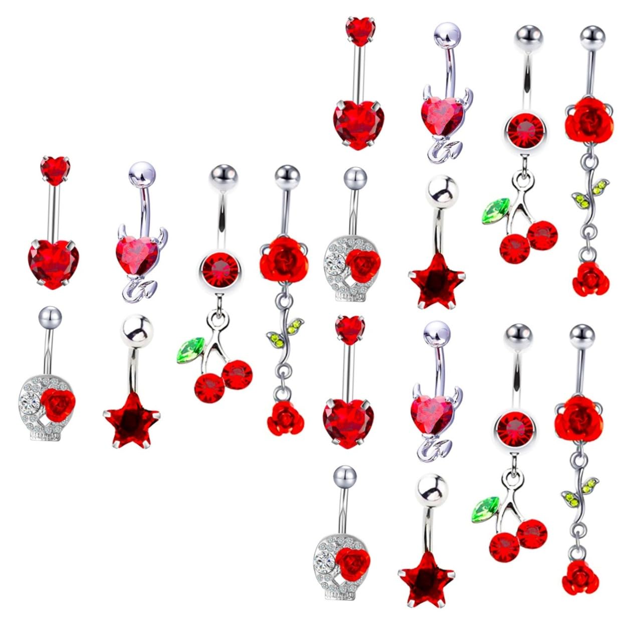 18piezas Anillo De De Inoxidable Brillantes Forma De Cereza Para Body Piercing Joyería Elegante Para Mujeres y Hombres