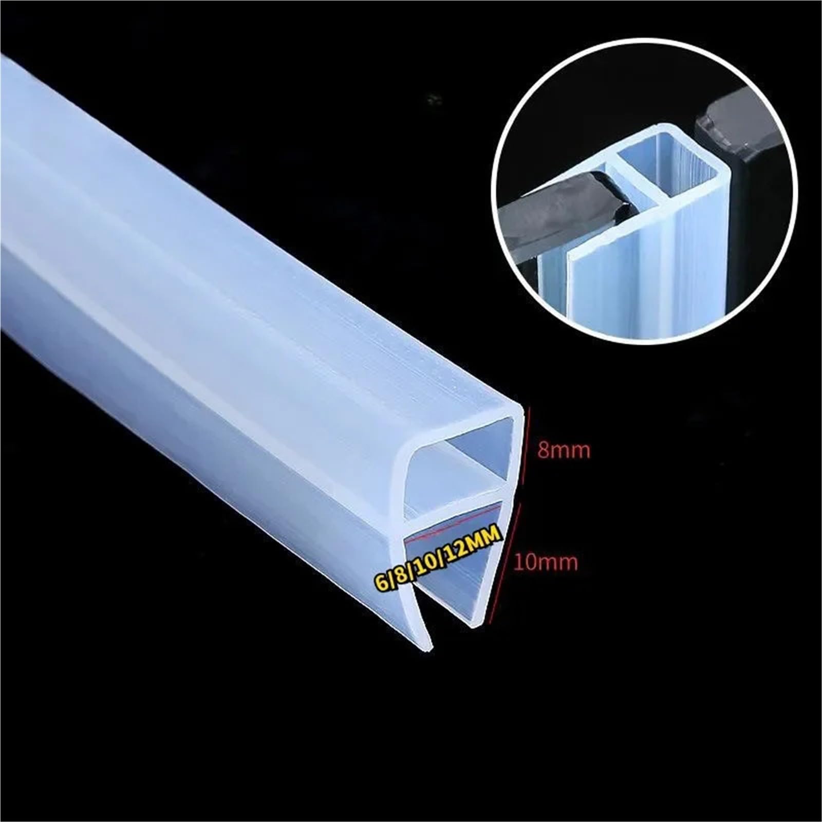 Tira de sellado de puerta de vidrio de silicona transparente, 6-12mm, retención de agua for cuarto de ducha y baño