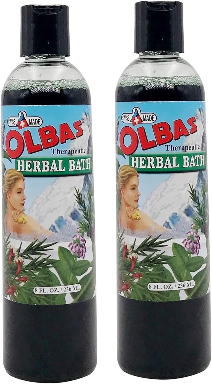 Herbal Bath Sore Muscle Bath Soak & Natural Muscle Relaxer Bath, Aromatic Swiss Formula with Essential Oils & Chlorophyll, Relaxing Bubble Bath for Men, Women & Kids -2 Pack, 8 fl oz (236 ml)