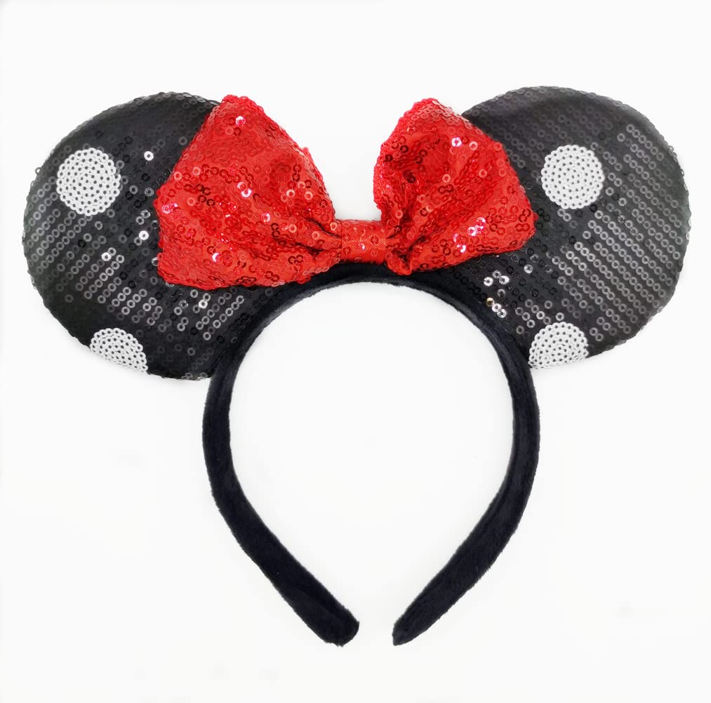 OBUY Mouse Ears Bow Headbands Glitter Princess Party Decoration Adult Mouse Ears,Sparkly Mouse Ears