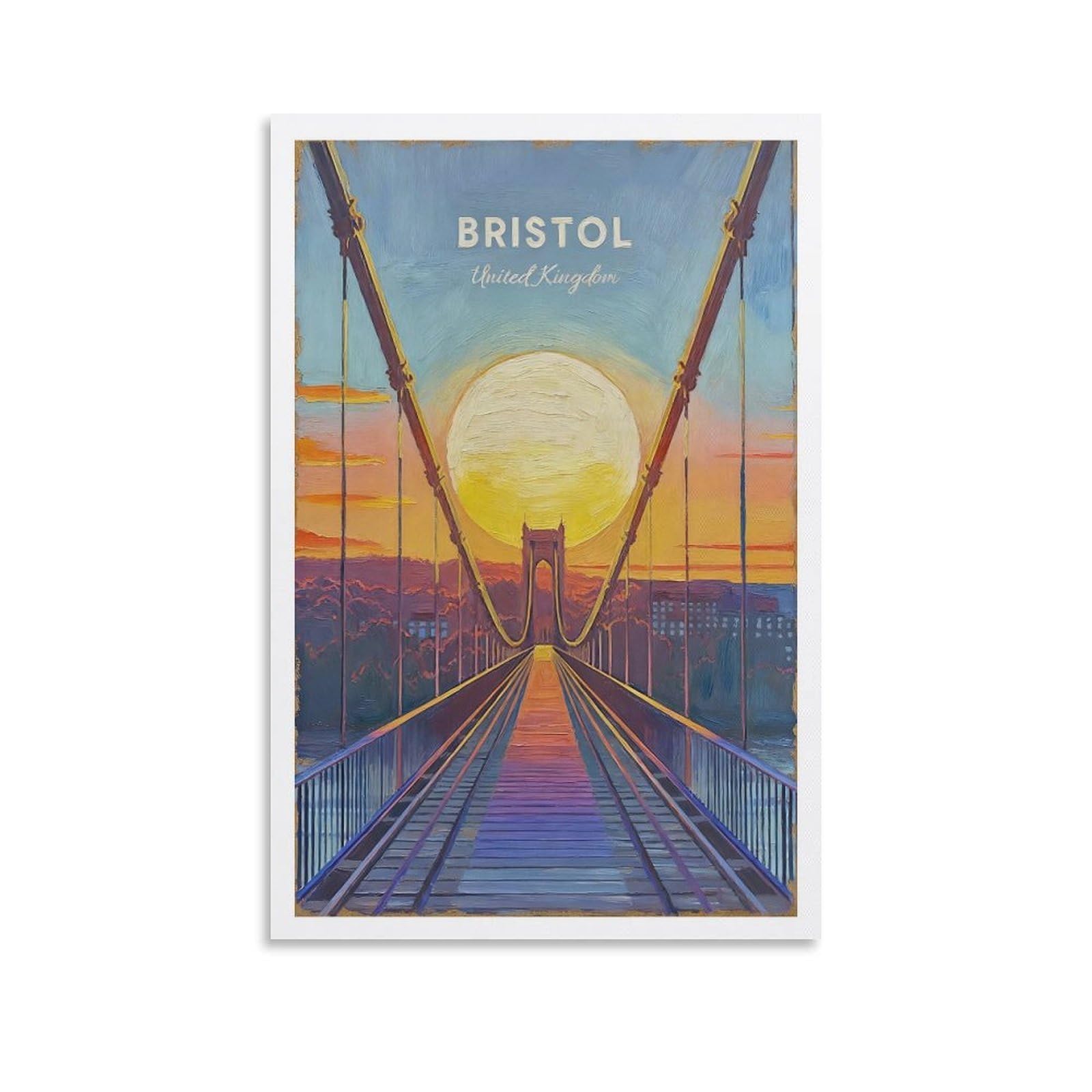 NHGEQAA Bristol England Vintage Travel Posters 12x18inch(30x45cm) Canvas Wall Art Print Picture