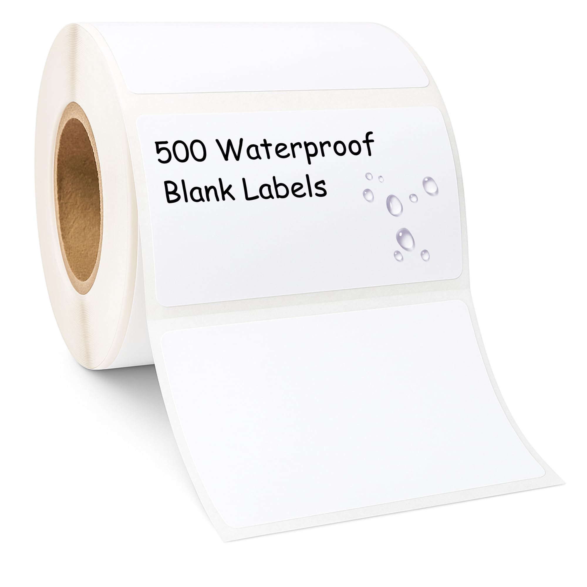 Blank Waterproof Label Stickers, White Write-On Polypropylene Labels with Strong Permanent Adhesive, 70mm x 40mm (2.8” x 1.6”), 500/Roll, Durable for