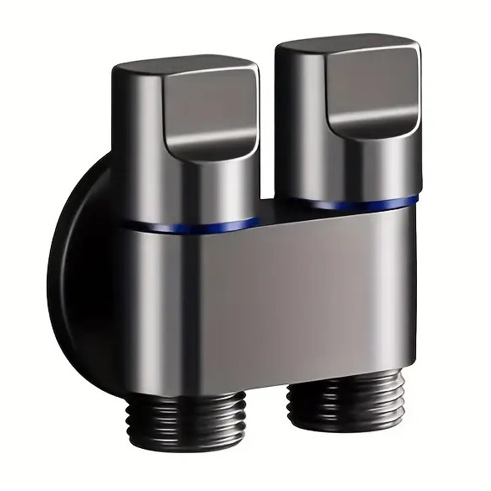 Robinet d'angle double commande en acier inoxydable gris pour machine à laver
